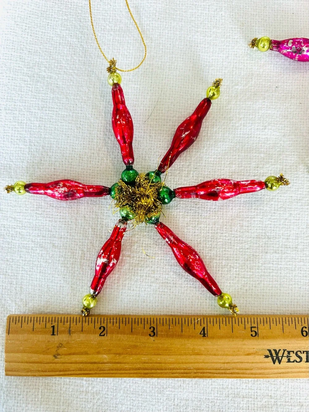 Vintage repurposed mercury, glass bead poinsettia holiday Christmas ornaments